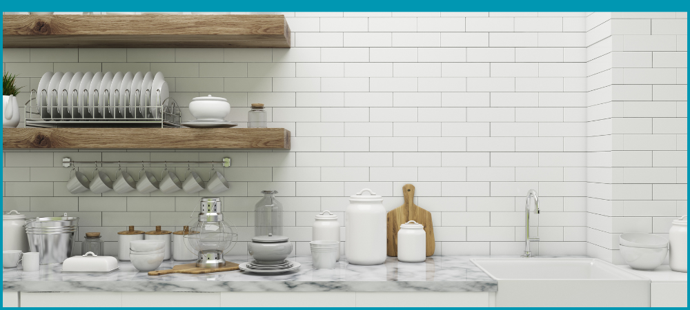 White brick backsplash in a modern kitchen