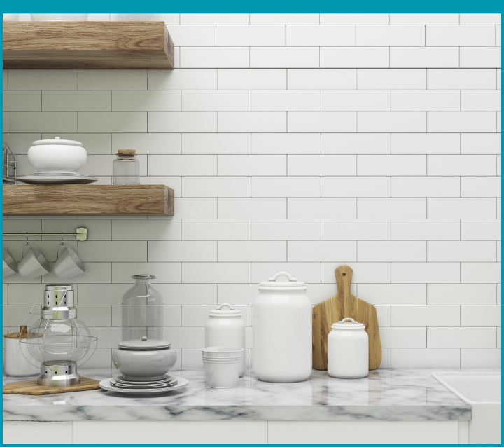 White brick backsplash in a modern kitchen